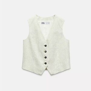 Zara Cream and Green Striped Vest